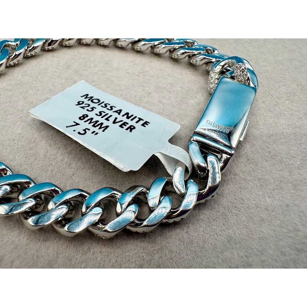 NWT 12ct Moissanite Iced-Out Cuban Bracelet in 925 Sterling - Picture 5 of 8
